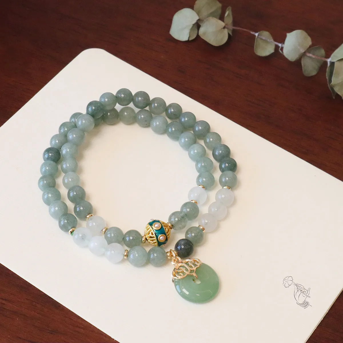 New Chinese style jade bracelet with safety buckle pendant, geometric peace buckle, and lucky bead