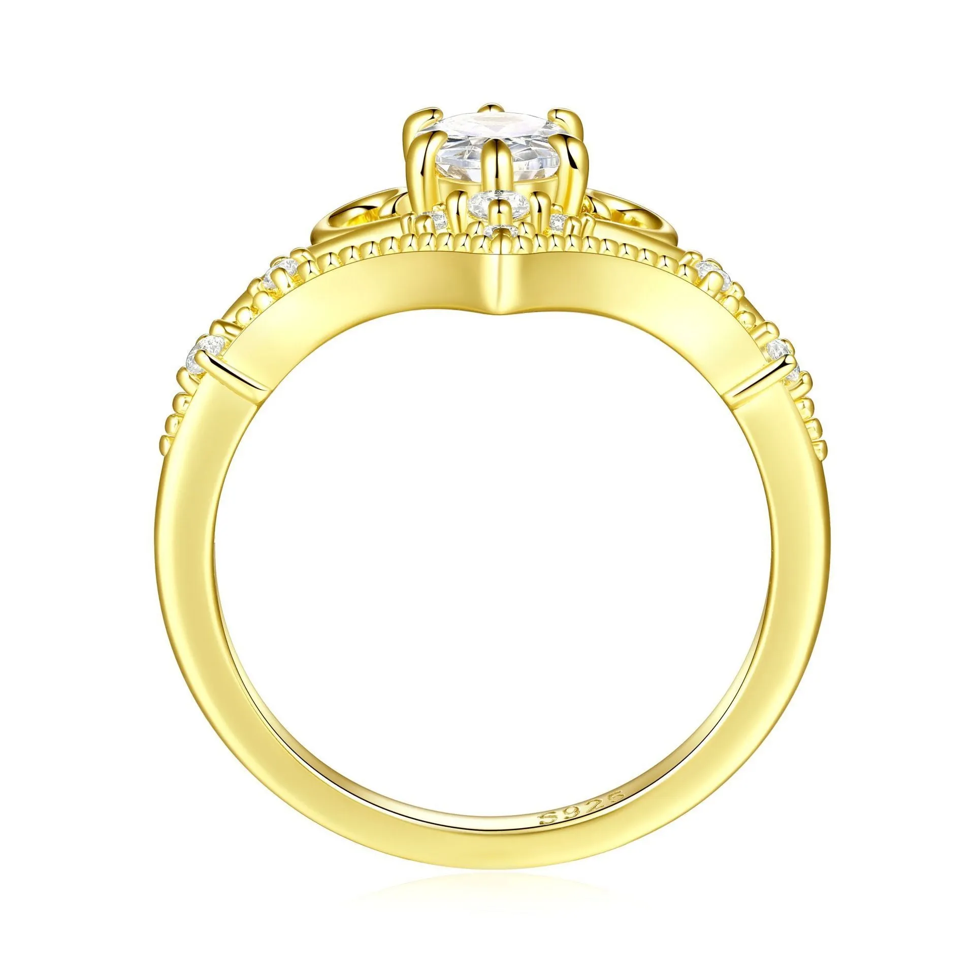 Yellow gold sterling silver crown ring for women geometric Seiko finish