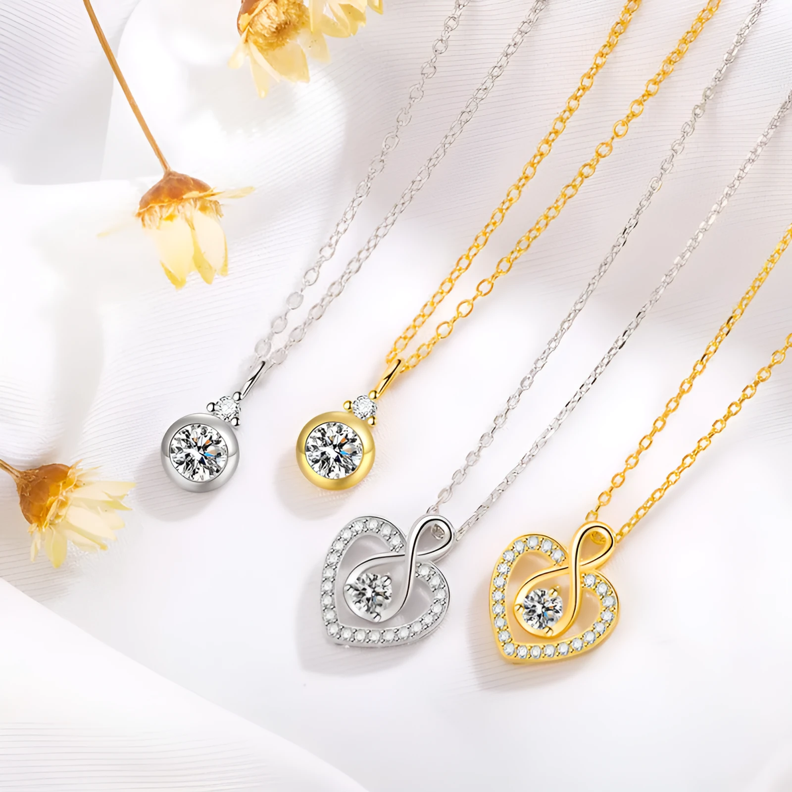 S925 sterling silver round diamond bubble heart pendant necklace on adjustable 41-50cm chain in white gold colour