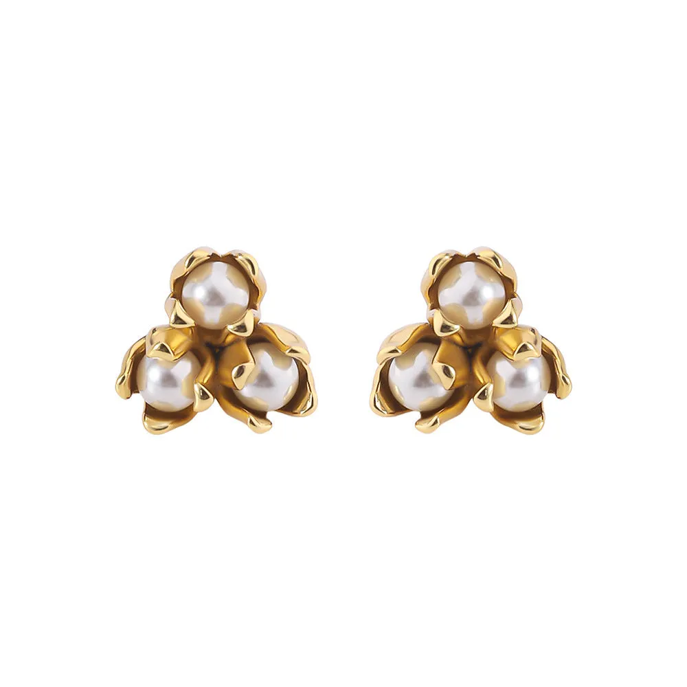 18K gold plated titanium steel flower earrings with sphere design for women