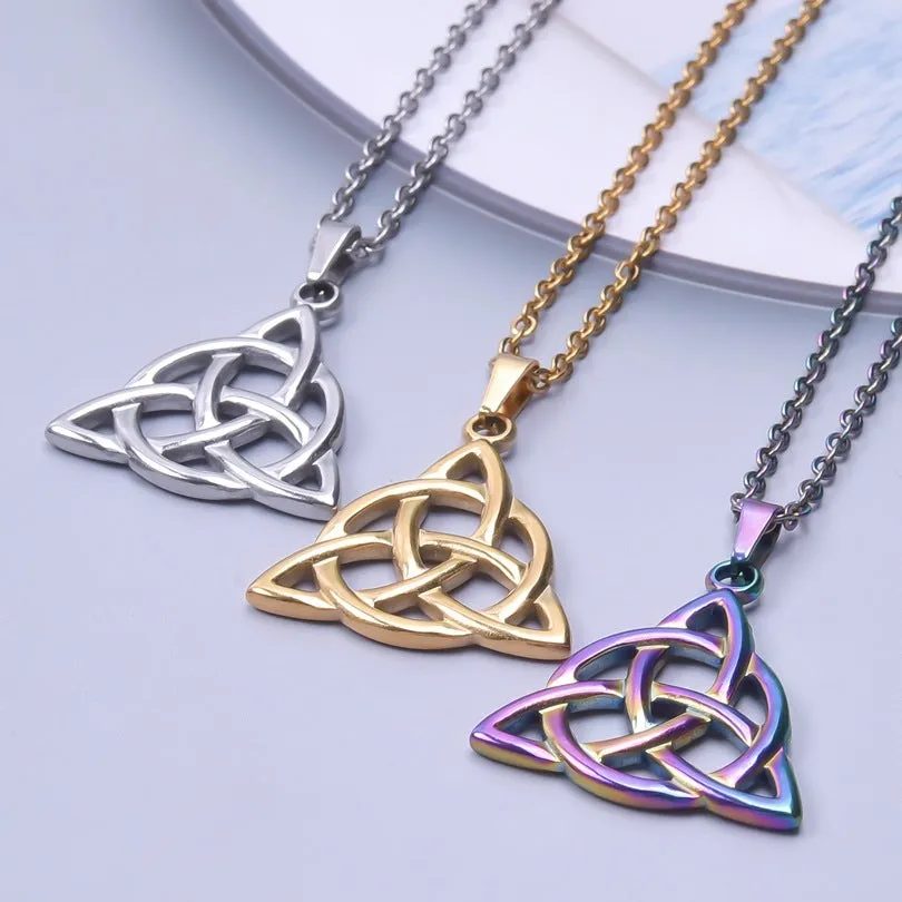 Stainless steel wave-shaped pendant necklace with Eight Awn star motif, electroplated steel colour finish