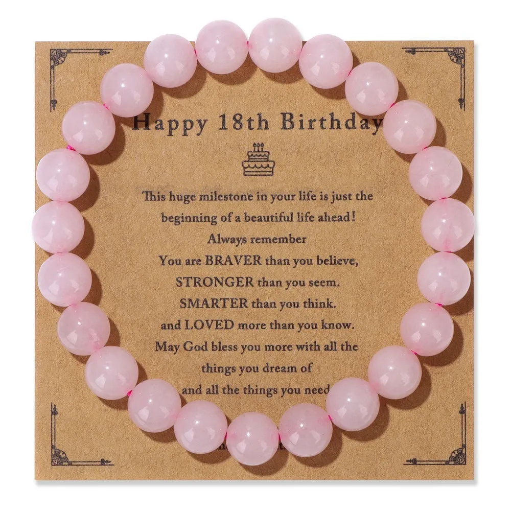 Men's natural stone bead elastic string bracelet in geometric circle style with birthday card