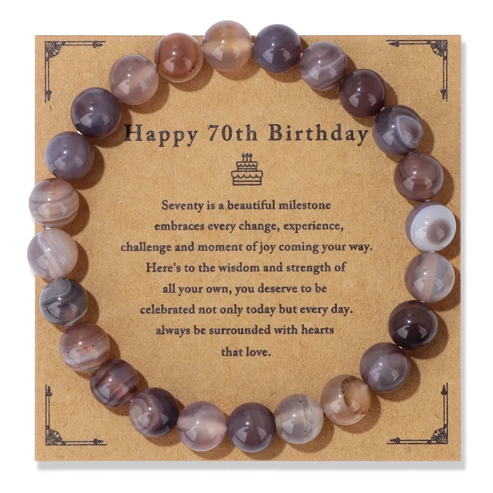 Men's natural stone bead elastic string bracelet in geometric circle style with birthday card