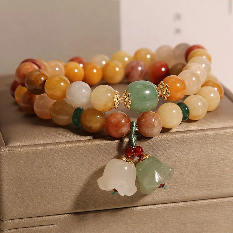 Women's natural jade multi-layer bracelet with orchid-coloured pendant