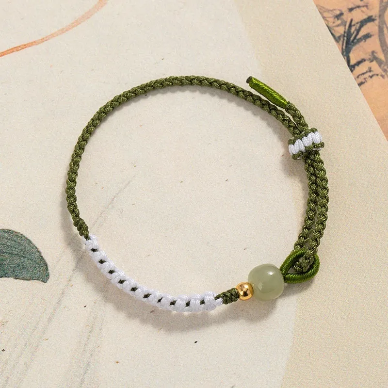 Hetian jade national tide bracelet with sterling silver carrying strap on adjustable electroplated cord