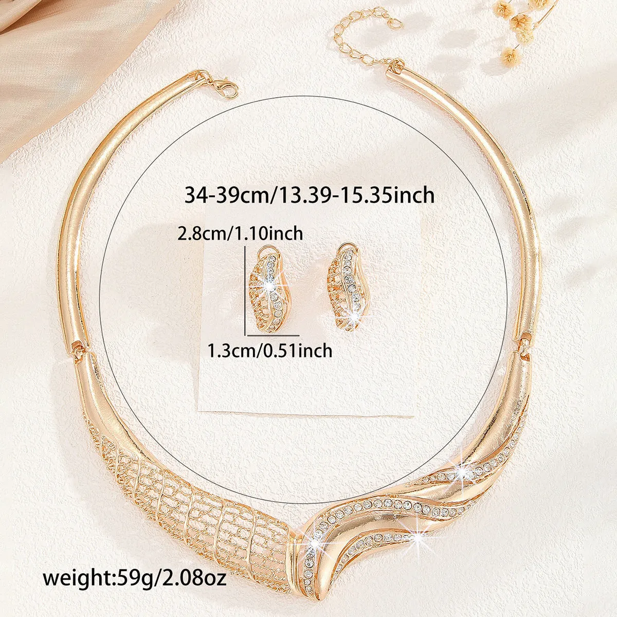Gold alloy metal moon necklace and earrings suite for women with heart water drop bell patterns