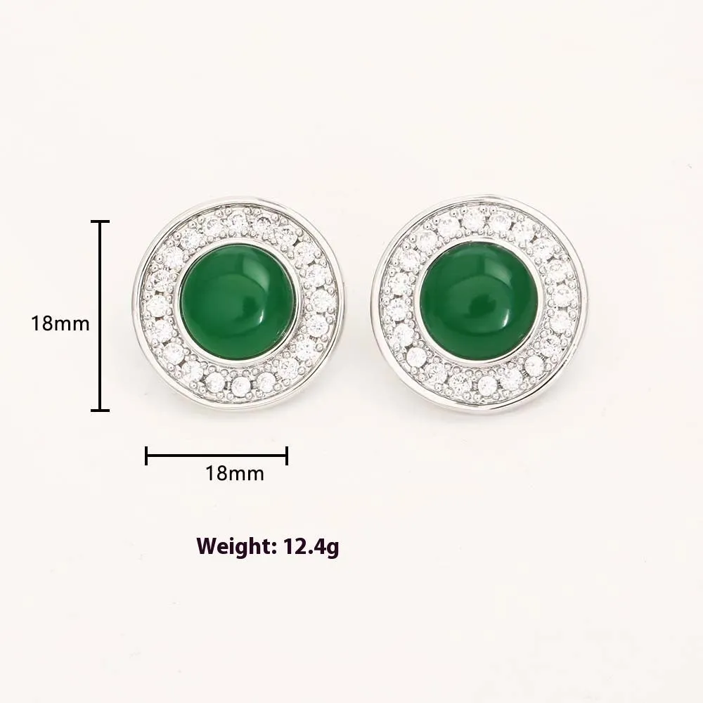 Green emerald zircon ear stud and necklace set with geometric design and real gold plating