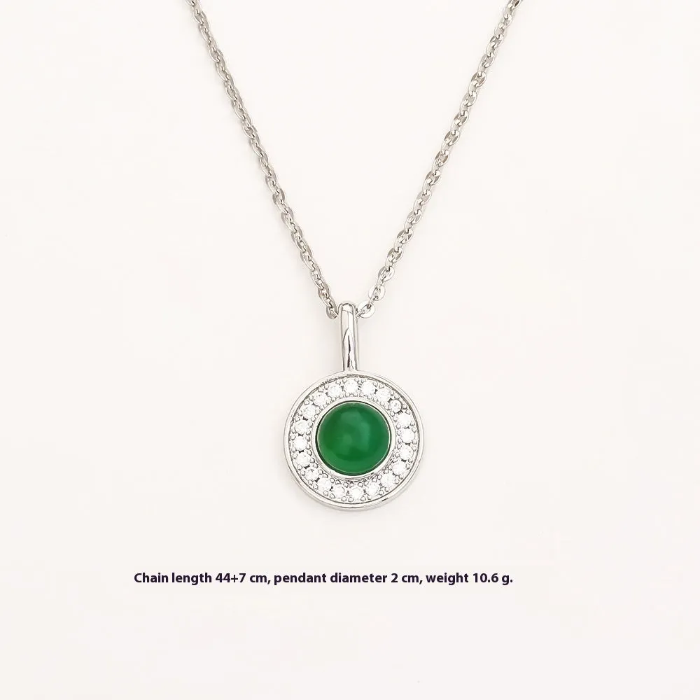 Green emerald zircon ear stud and necklace set with geometric design and real gold plating