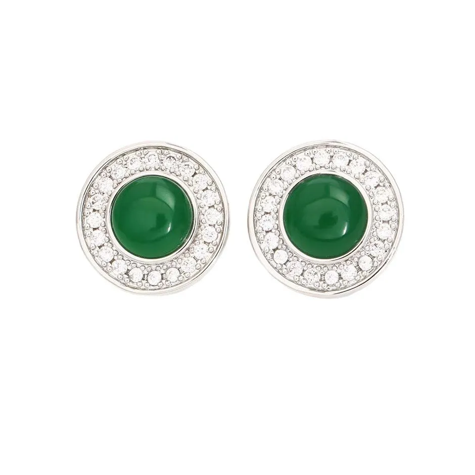 Green emerald zircon ear stud and necklace set with geometric design and real gold plating