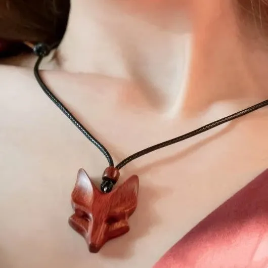 Wooden fox necklace for women, pine pendant with modern simplicity style, deer or fox motif option