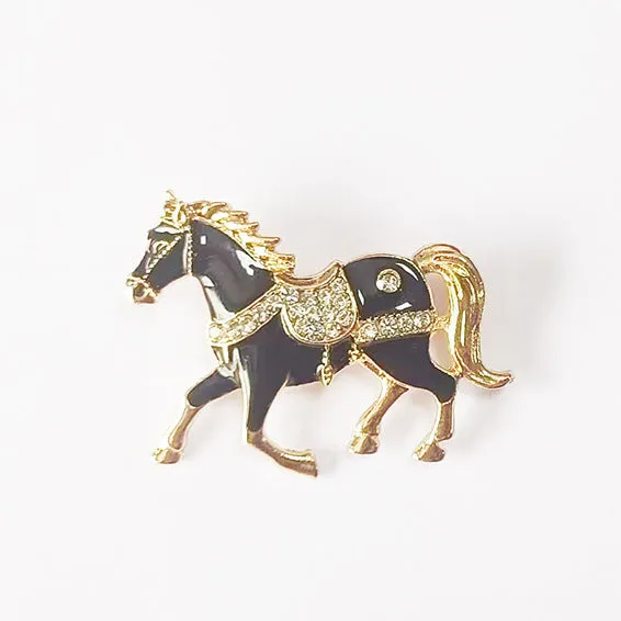 Chinese zodiac horse drop oil diamond brooch in alloy, unisex design, available in four colour options