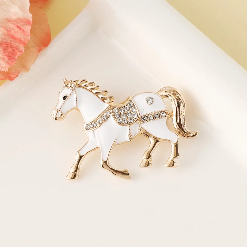 Chinese zodiac horse drop oil diamond brooch in alloy, unisex design, available in four colour options