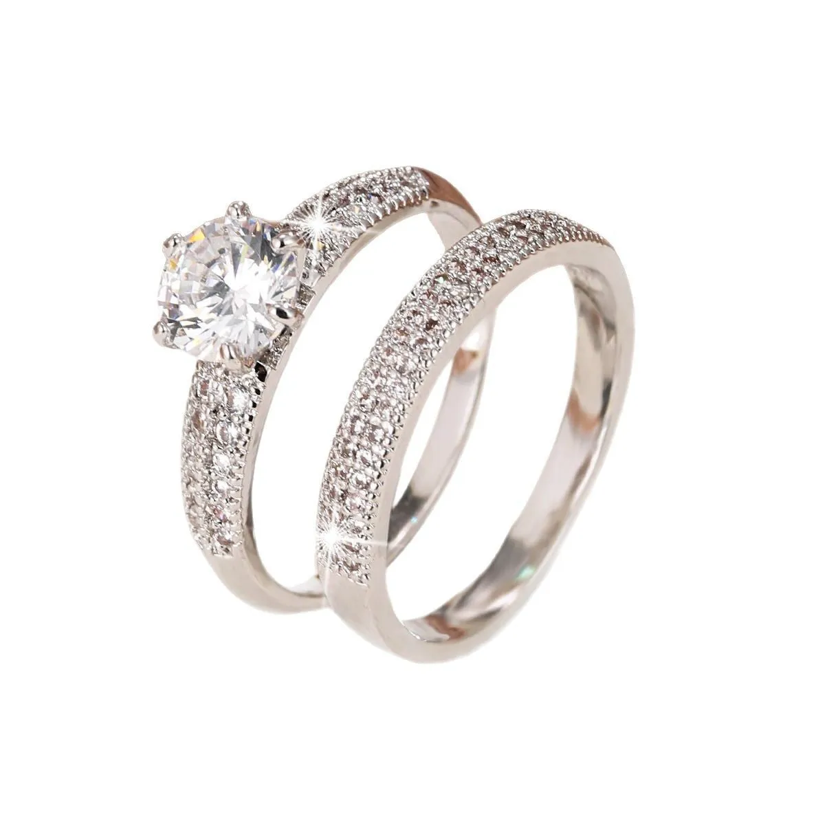 Copper zircon hollow ring with geometric design in golden-white zirconium finish