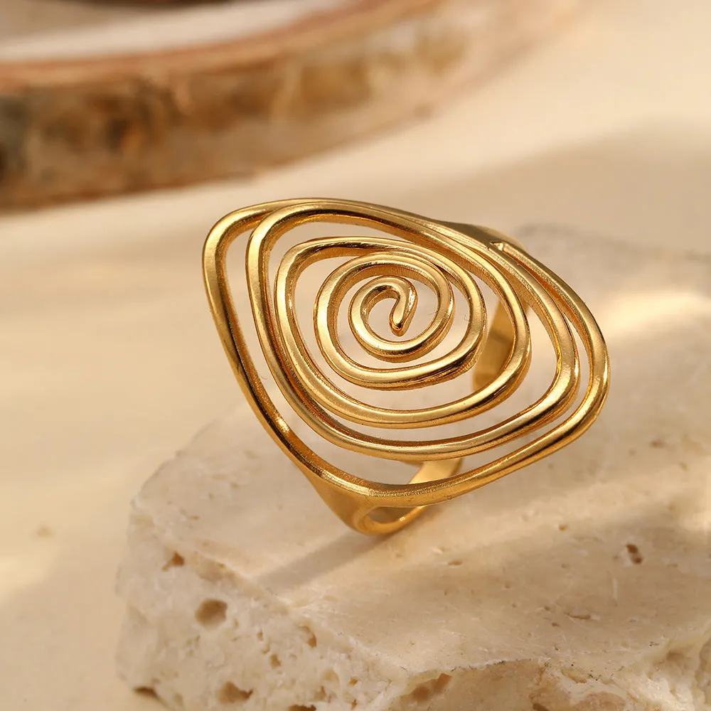 Geometric spiral laid open ring in stainless steel for men and women, retro high sense style, two colours