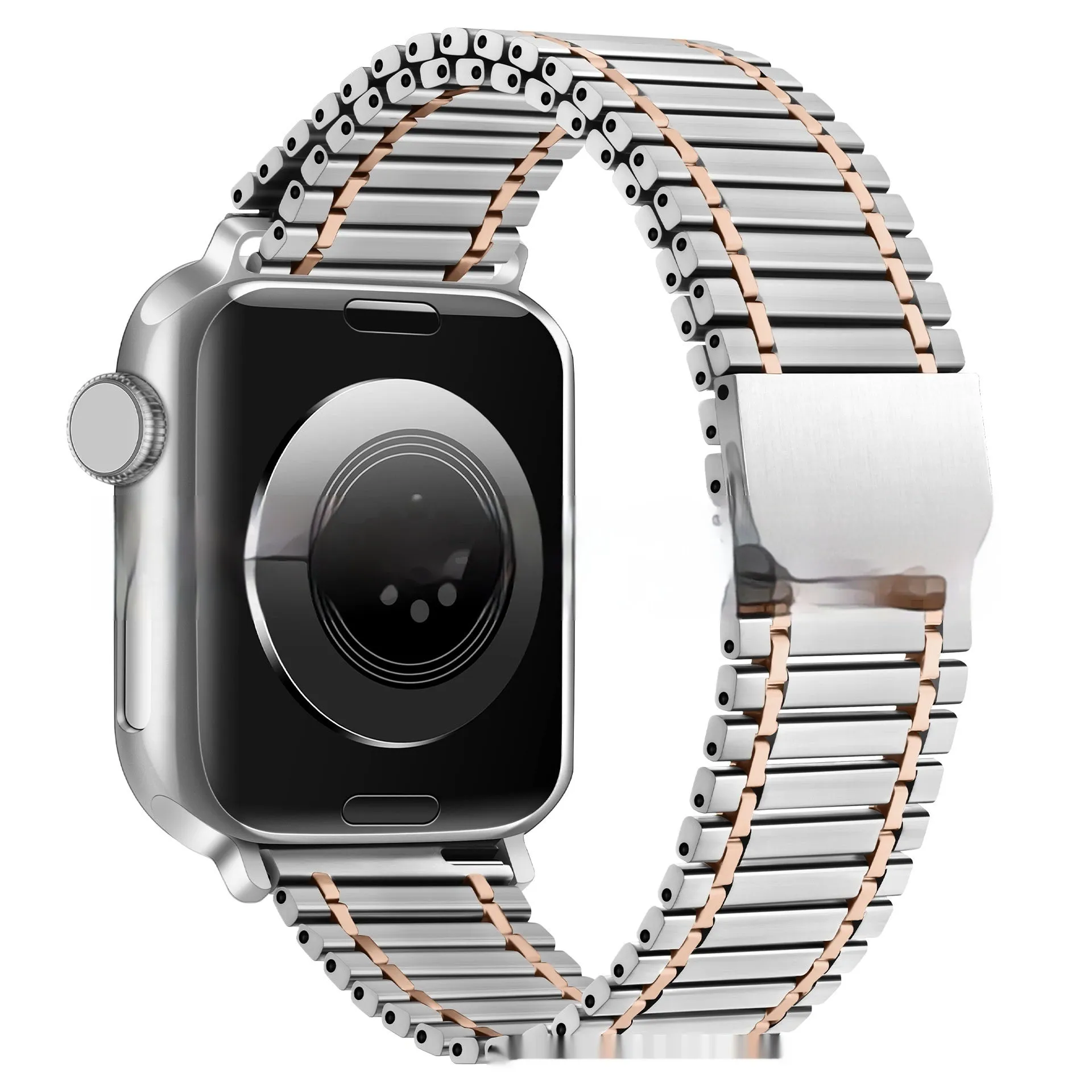 Metal magnetic watch strap in rose gold silver suitable for Apple Watch 42mm and 44mm case sizes