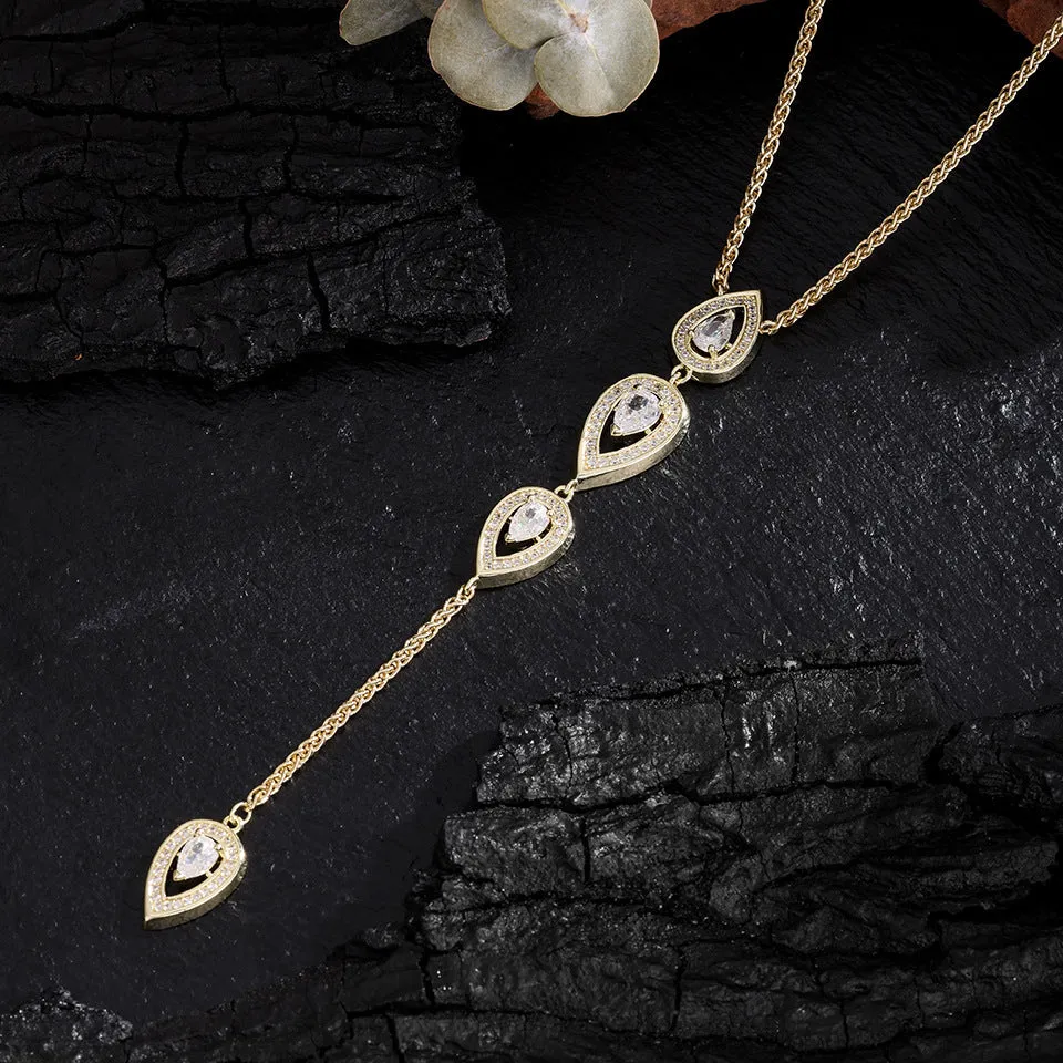 Water drop women's all-match necklace electroplated copper in gold and white colours