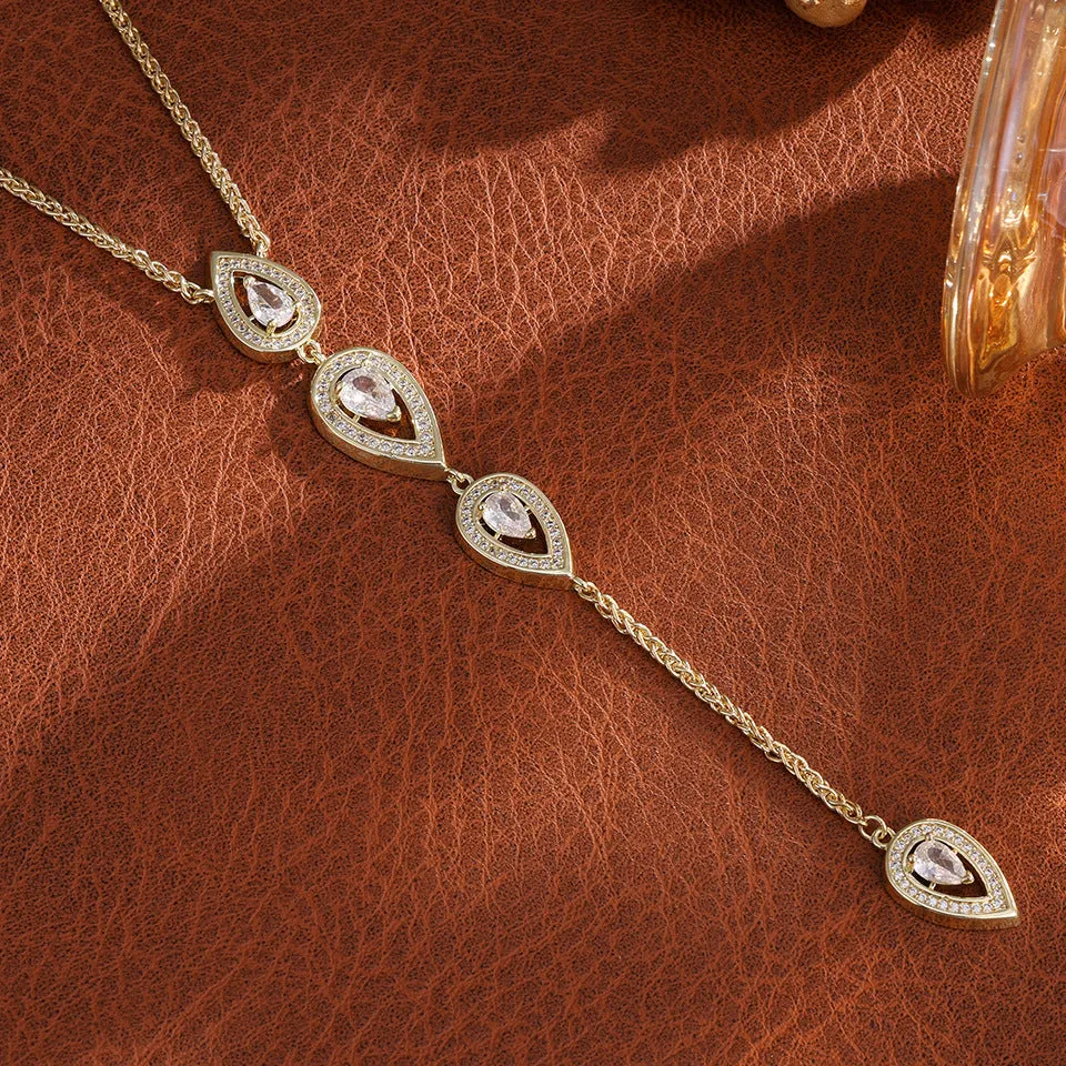 Water drop women's all-match necklace electroplated copper in gold and white colours