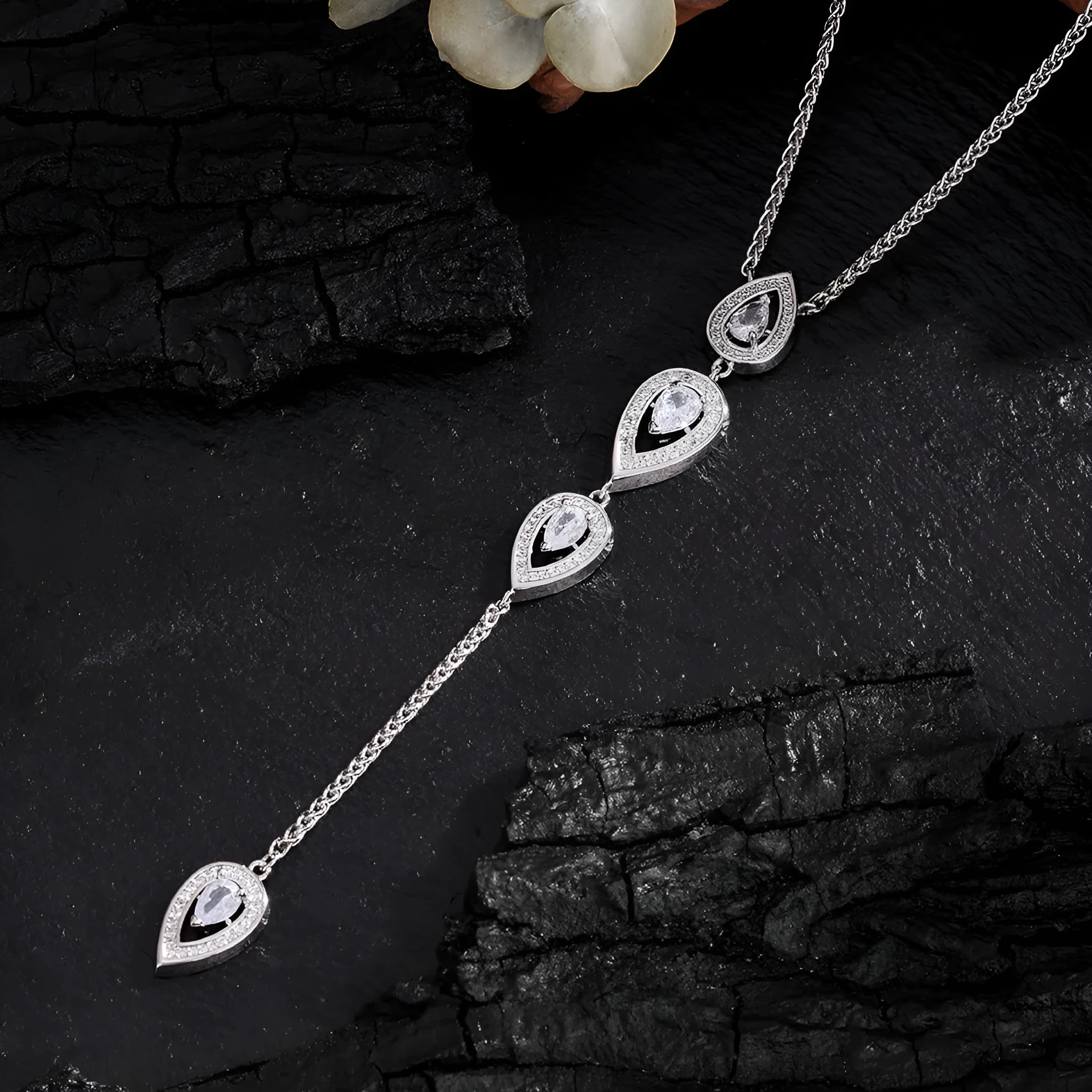 Water drop women's all-match necklace electroplated copper in gold and white colours