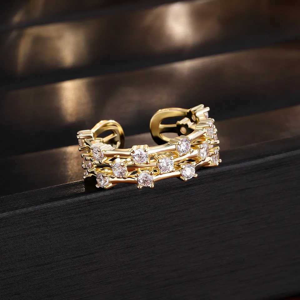 Light luxury geometric forefinger ring for women in gold colour - environmentally friendly copper gold plated with electroplating finish