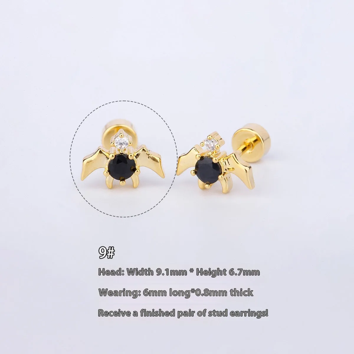 316L stainless steel Halloween drop earrings with real gold plating, skull and devil eye design, 6cm length, unisex