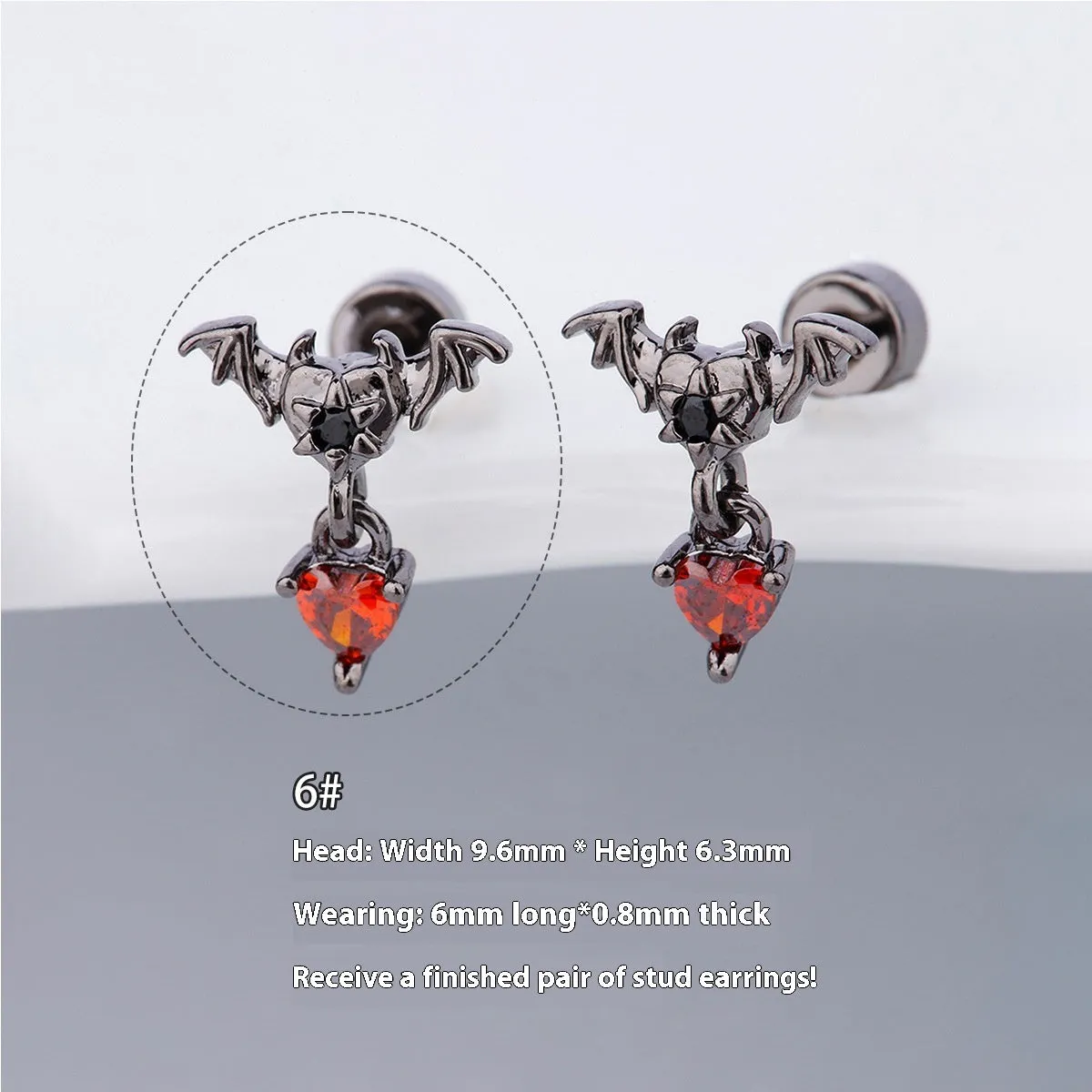 316L stainless steel Halloween drop earrings with real gold plating, skull and devil eye design, 6cm length, unisex