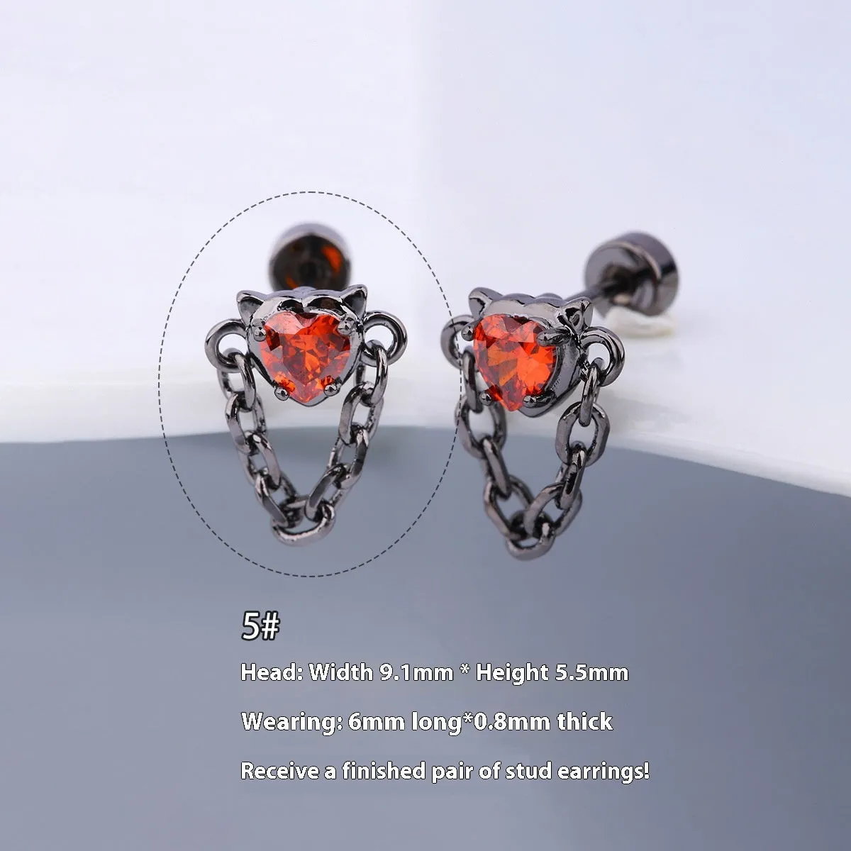 316L stainless steel Halloween drop earrings with real gold plating, skull and devil eye design, 6cm length, unisex