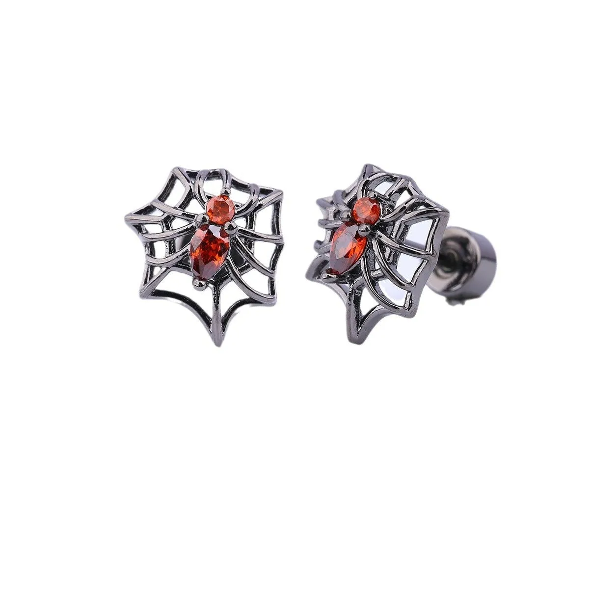 316L stainless steel Halloween drop earrings with real gold plating, skull and devil eye design, 6cm length, unisex