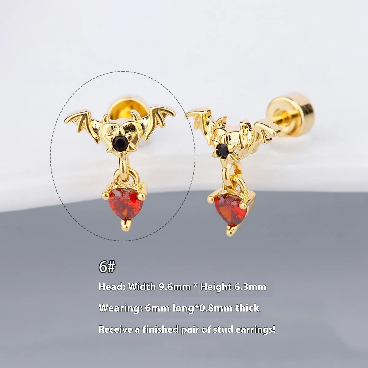316L stainless steel Halloween drop earrings with real gold plating, skull and devil eye design, 6cm length, unisex