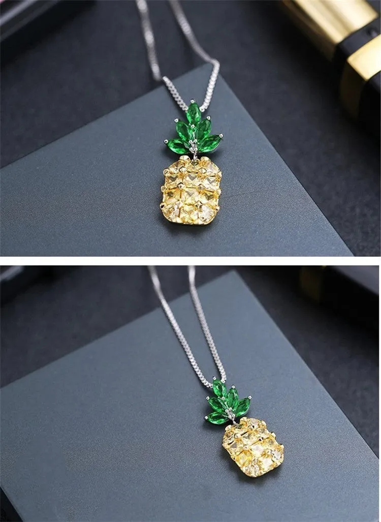 Silver plated women's necklace with a Korean fashion pineapple diamond geometry design.