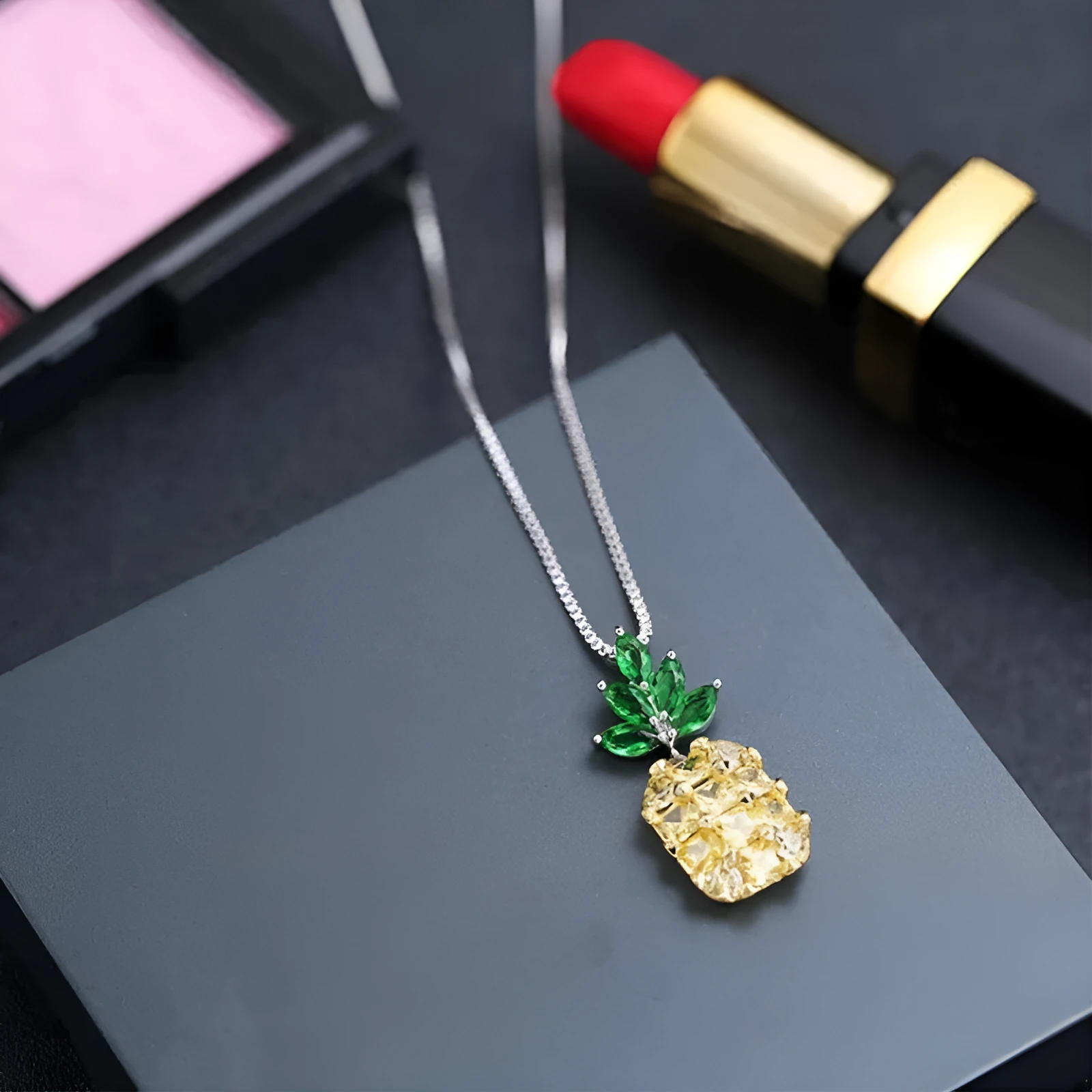 Silver plated women's necklace with a Korean fashion pineapple diamond geometry design.