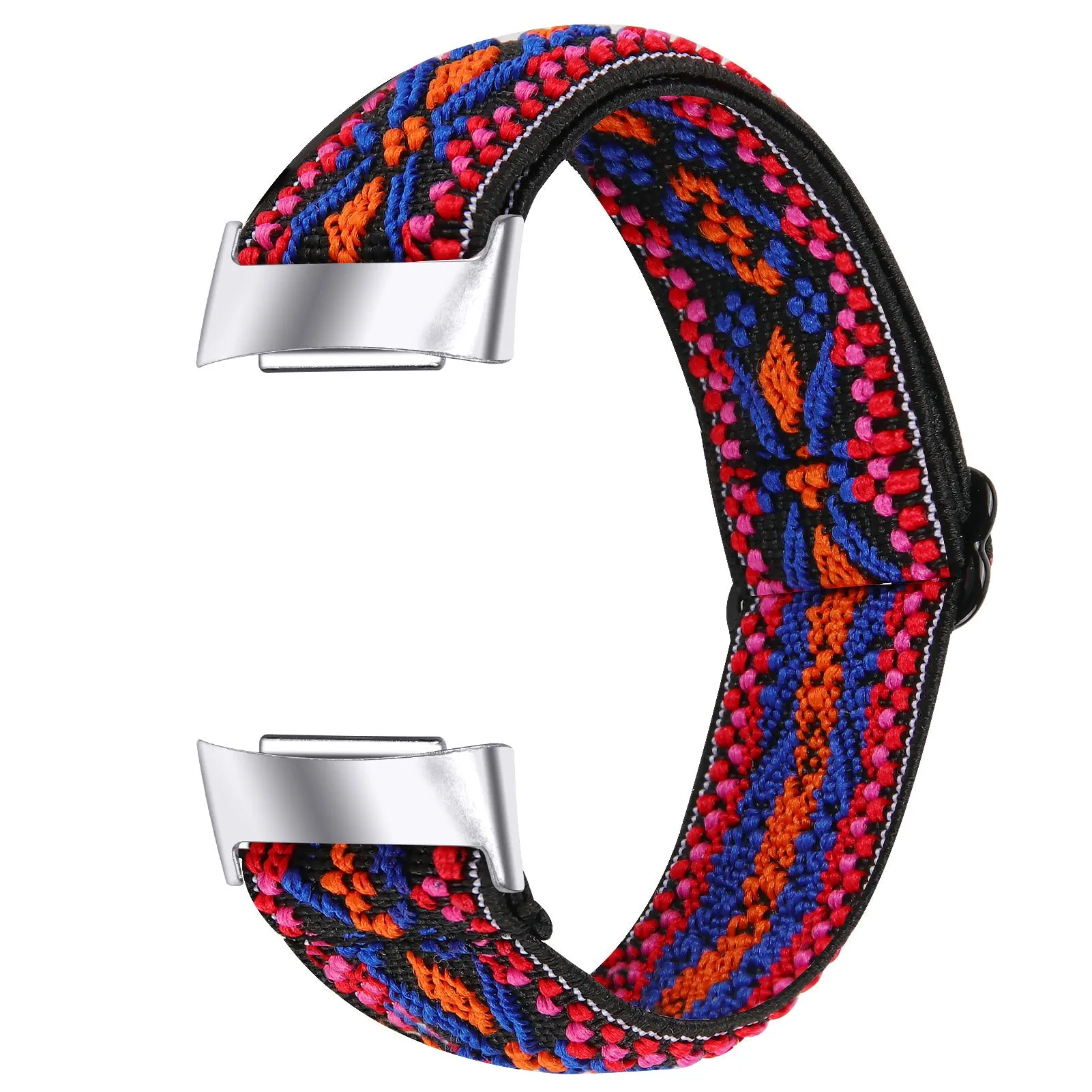 Printed elastic replacement watch strap compatible with Fitbit Charge 6, shown in an adjustable length.