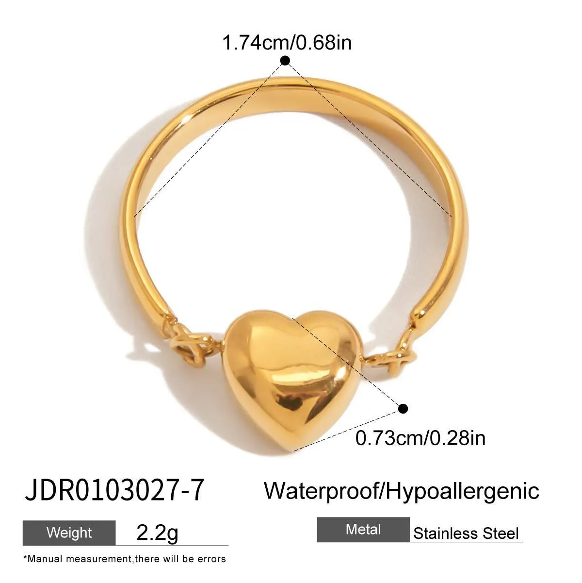 Love heart shaped ear clip with oil dripping rhinestone finish in stainless steel