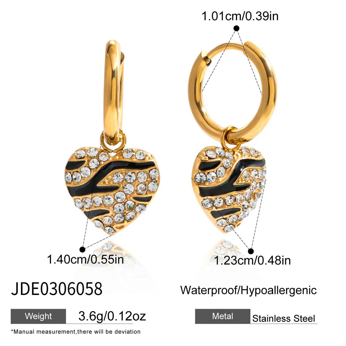 Love heart shaped ear clip with oil dripping rhinestone finish in stainless steel