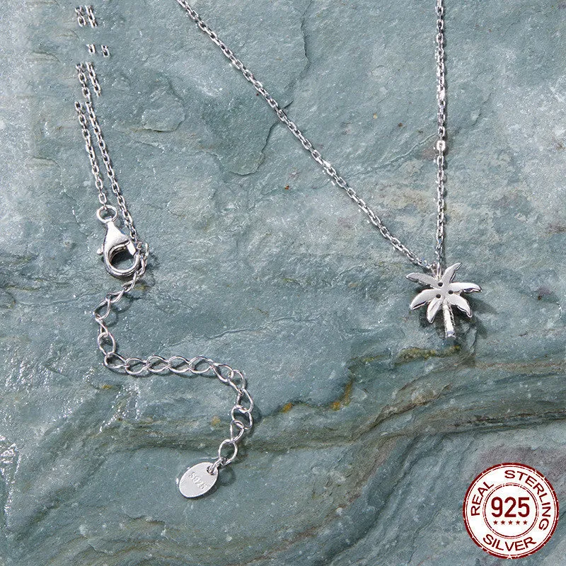 925 sterling silver white gold plated coconut tree necklace with opal pendant on O-shaped chain