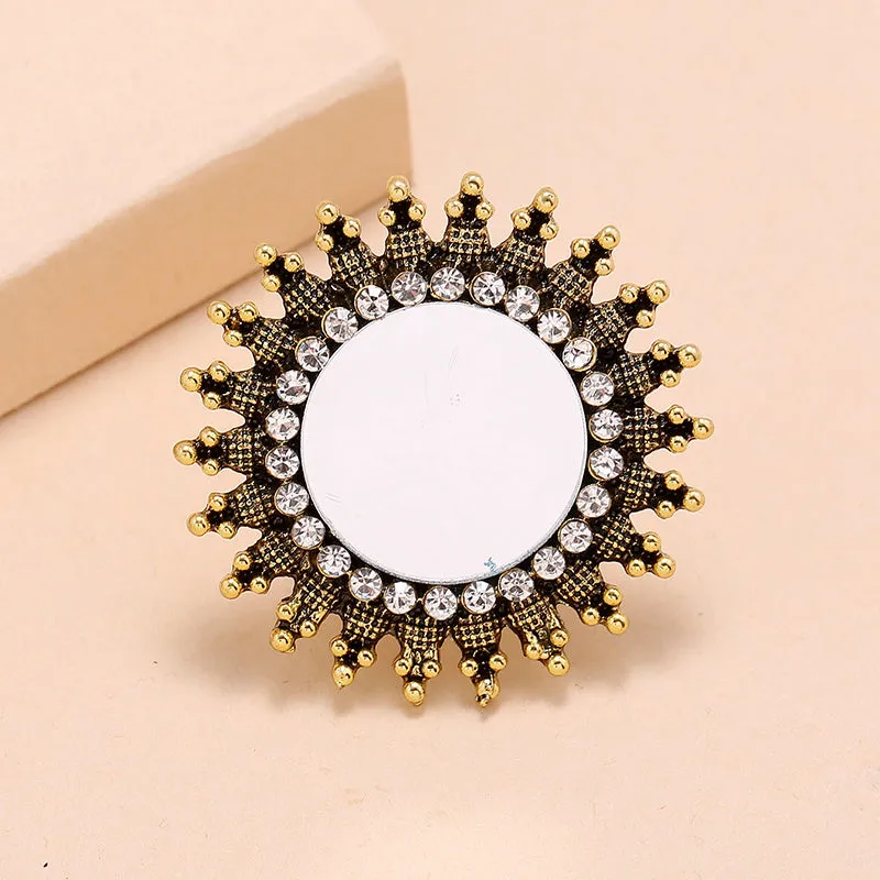 Fashion simple trend zinc alloy diamond ring in gold colour with adjustable band