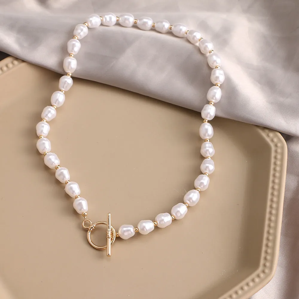 Vintage gold tone necklace with heart pendant on pearl chain, adjustable 41-50cm length