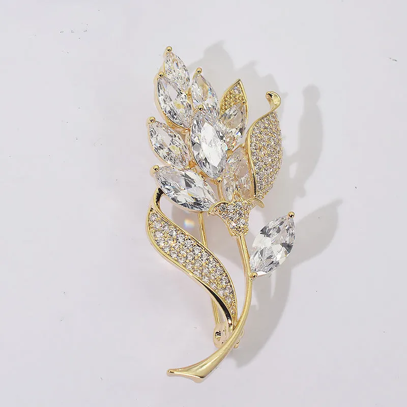 Alloy brooch in natural flower shape with electroplated finish, featuring adjustable and anti-exposure pin closure for women's coats and suits.