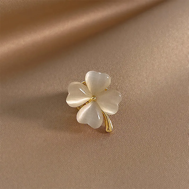 Alloy brooch in natural flower shape with electroplated finish, featuring adjustable and anti-exposure pin closure for women's coats and suits.