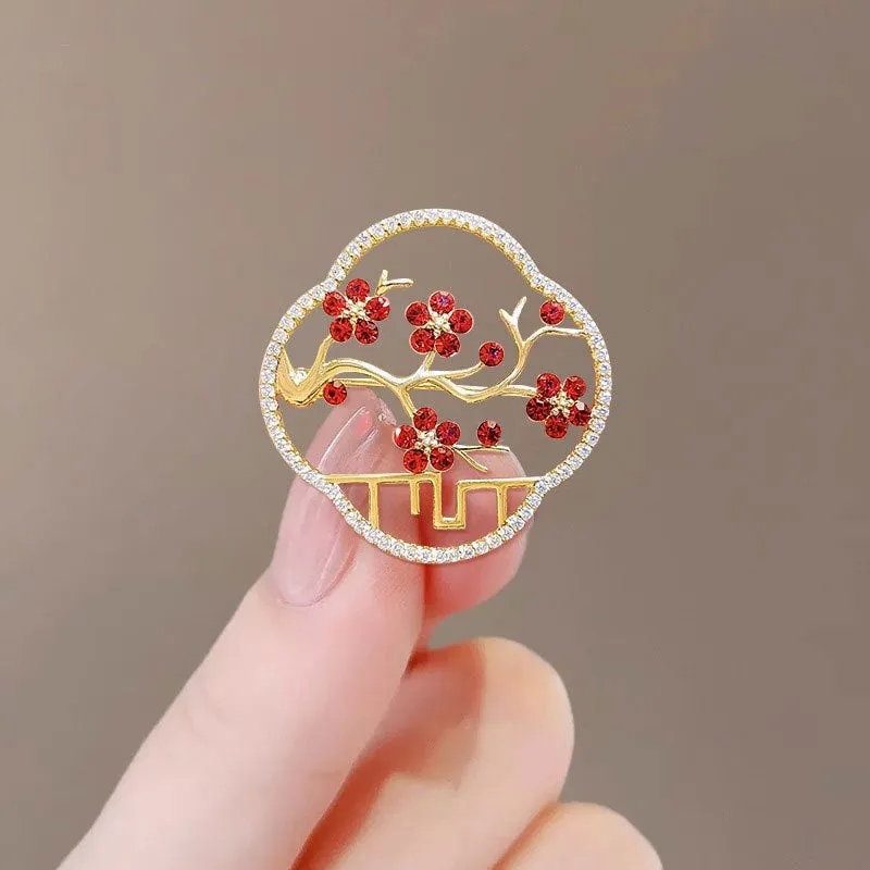 Alloy brooch in natural flower shape with electroplated finish, featuring adjustable and anti-exposure pin closure for women's coats and suits.
