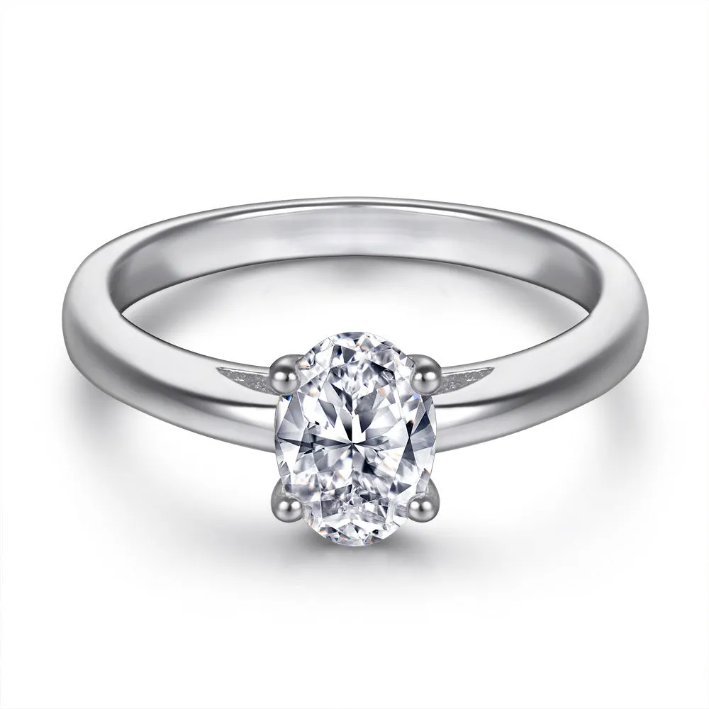 Oval inlaid zircon silver ring for women, niche high sense design, multiple US sizes available