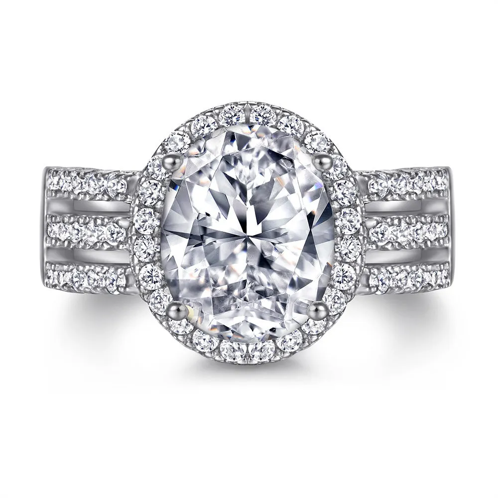 Oval inlaid zircon silver ring for women, niche high sense design, multiple US sizes available