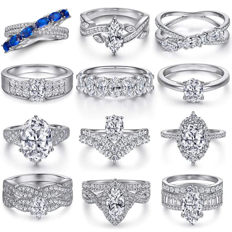 Oval inlaid zircon silver ring for women, niche high sense design, multiple US sizes available