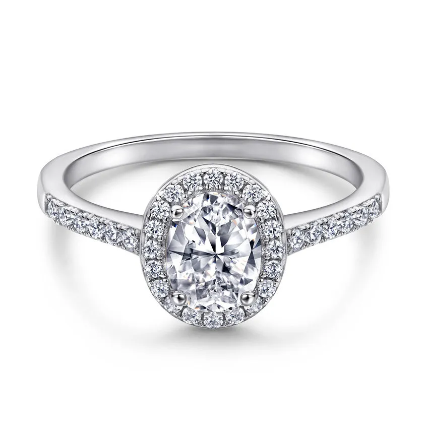 Oval inlaid zircon silver ring for women, niche high sense design, multiple US sizes available
