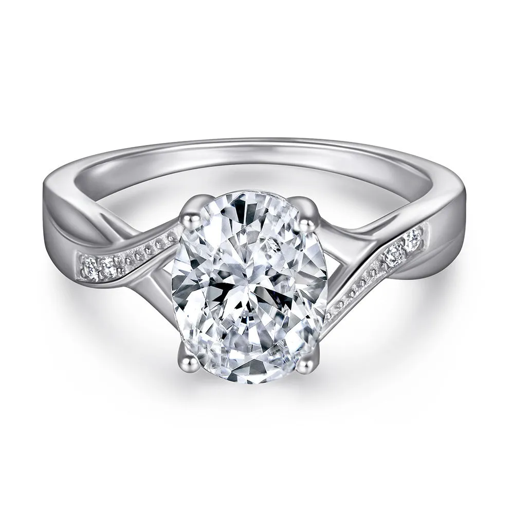 Oval inlaid zircon silver ring for women, niche high sense design, multiple US sizes available