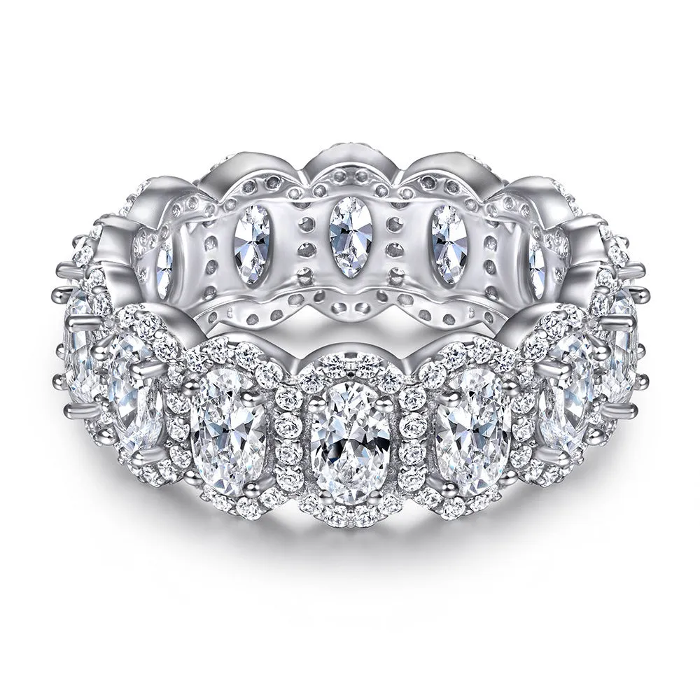 Oval inlaid zircon silver ring for women, niche high sense design, multiple US sizes available