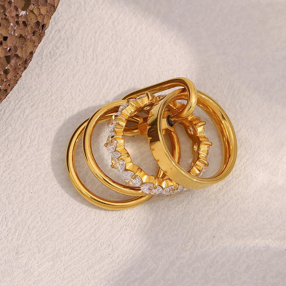 Gold multi-layer zircon ring for women in stainless steel, retro style, size No 6 or No 7