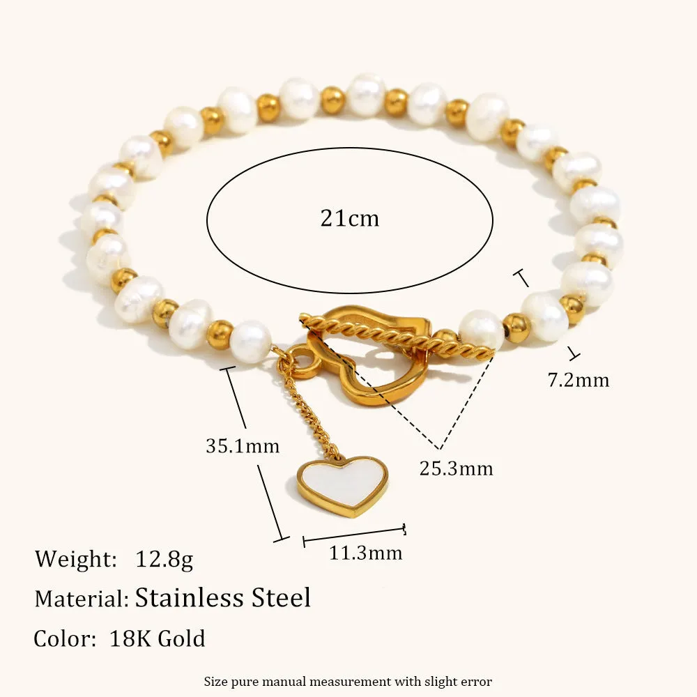 Pearl heart buckle bracelet gold electroplated stainless steel geometric clasp on wrist