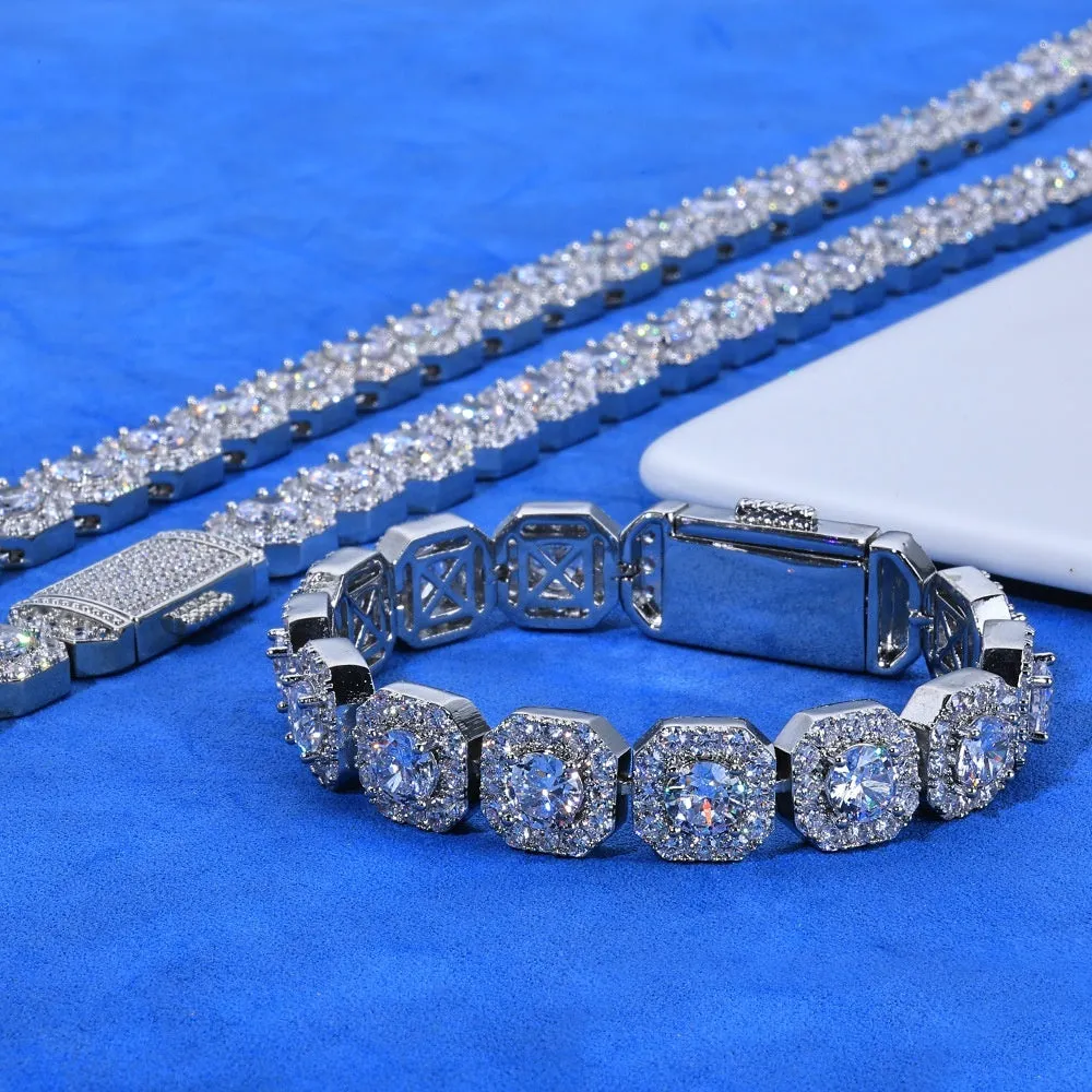 Personalised full diamond men's bracelet rock sugar chain copper gold colour width 10mm length 22.86cm