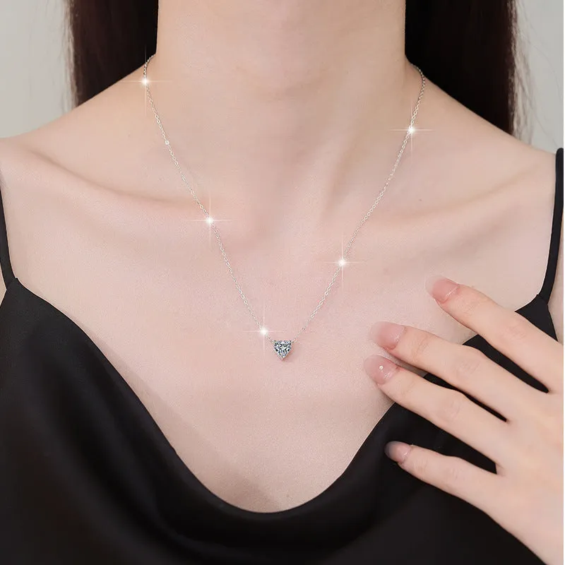 925 silver heart shaped pendant necklace with D colour moissanite stone and adjustable cross chain