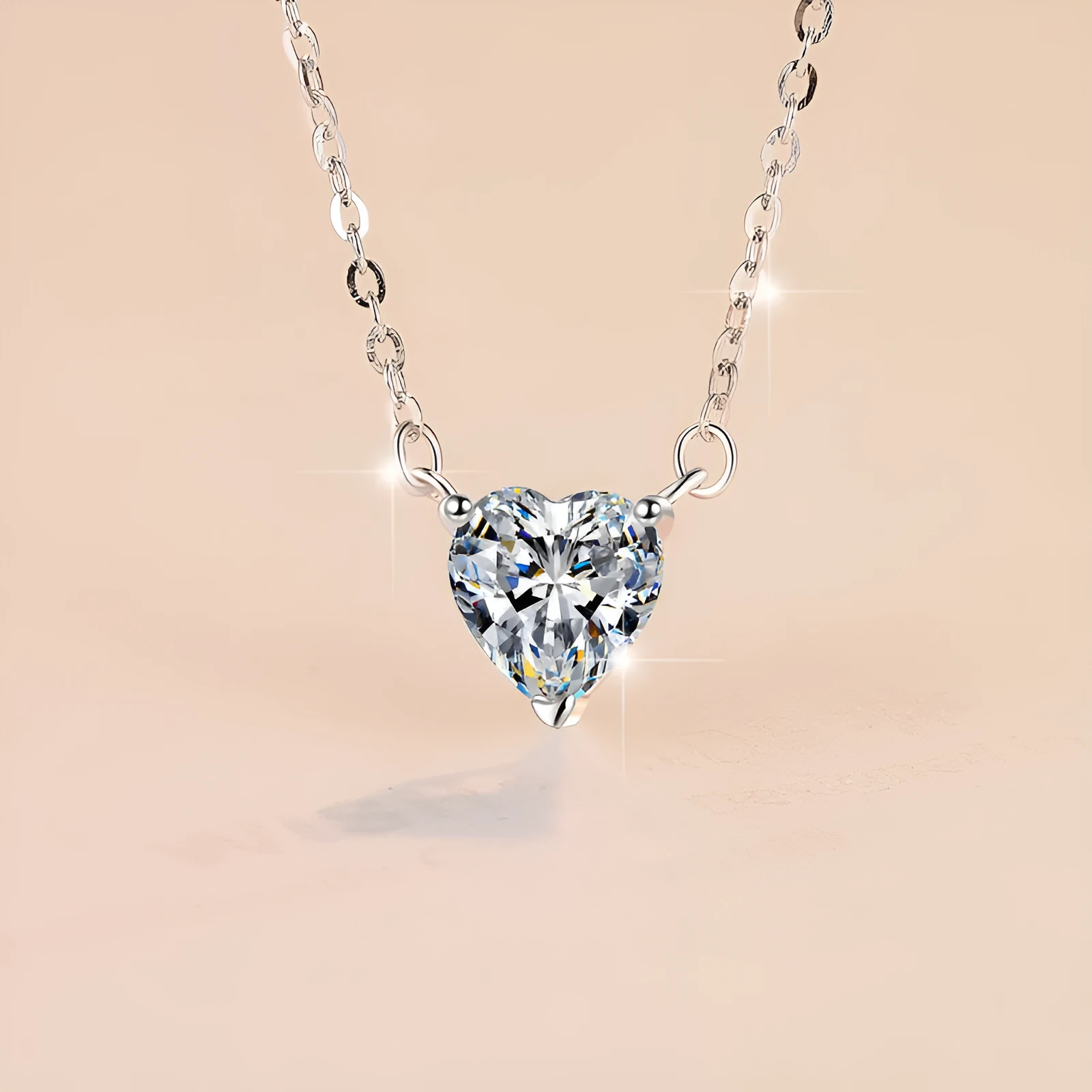 925 silver heart shaped pendant necklace with D colour moissanite stone and adjustable cross chain